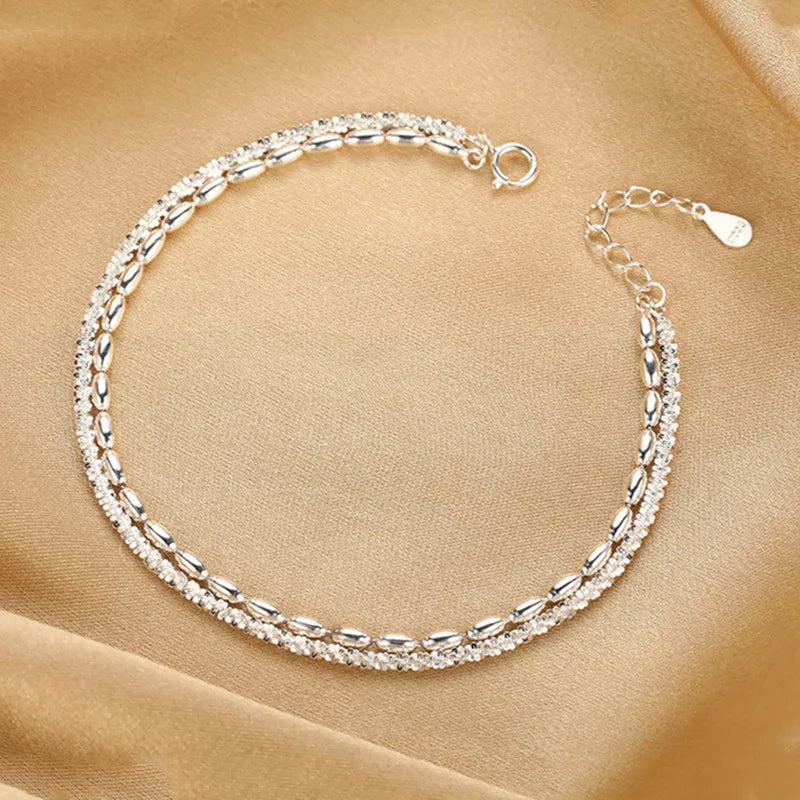 Women's 925 Silver Bracelet with Stars and Olive Beads