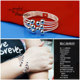 Women's 925 Silver Bead Open Bracelet Multi-Layered Solid Silver Jewelry
