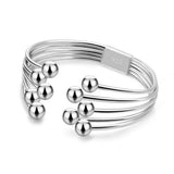 Women's 925 Silver Bead Open Bracelet Multi-Layered Solid Silver Jewelry