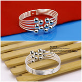 Women's 925 Silver Bead Open Bracelet Multi-Layered Solid Silver Jewelry
