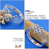 Women's 925 Silver Bead Open Bracelet Multi-Layered Solid Silver Jewelry