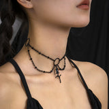 Pink Collar Chain Necklace with Crystal Tassels