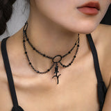 Pink Collar Chain Necklace with Crystal Tassels