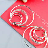 Women's Hyperbole Silver Earrings 925 Sterling Silver Round Multilayer Earring