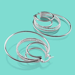 Women's Hyperbole Silver Earrings 925 Sterling Silver Round Multilayer Earring