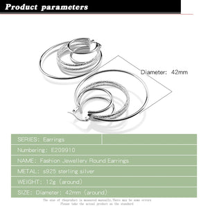 Women's Hyperbole Silver Earrings 925 Sterling Silver Round Multilayer Earring