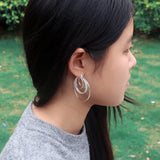 Women's Hyperbole Silver Earrings 925 Sterling Silver Round Multilayer Earring
