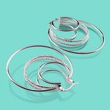 Women's Hyperbole Silver Earrings 925 Sterling Silver Round Multilayer Earring
