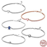 925 Silver Sparkling Tennis Adjustable Bracelet Charm DIY Gift