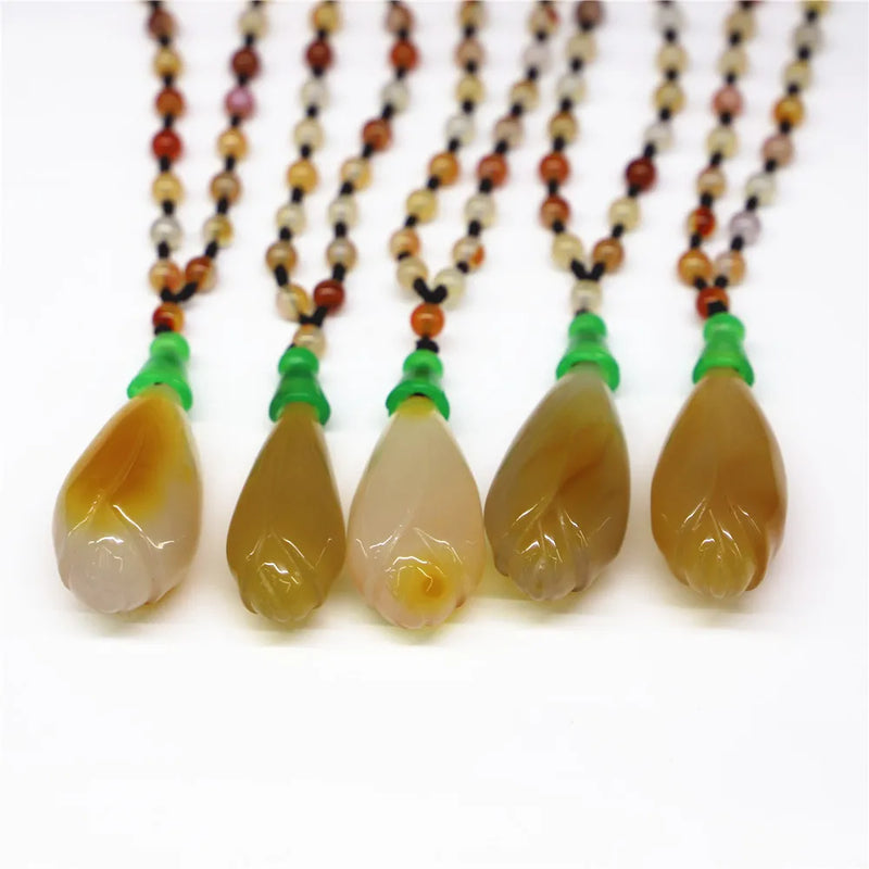 Women's Chalcedony Agates Pendant Natural Jades Flower Pendant Necklace