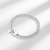 Women's S925 Silver Bracelet 4mm Beaded Heart Tag Lucky Letter Jewelry