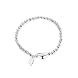 Women's S925 Silver Bracelet 4mm Beaded Heart Tag Lucky Letter Jewelry