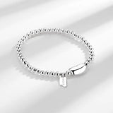 Women's S925 Silver Bracelet 4mm Beaded Heart Tag Lucky Letter Jewelry