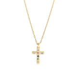 S925 Sterling Silver Cross Necklace with Pink Purple Zircon