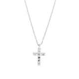 S925 Sterling Silver Cross Necklace with Pink Purple Zircon