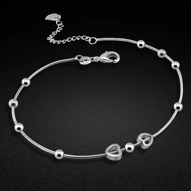 Women's Silver Anklet Round Bead Silver Chain Summer Jewelry