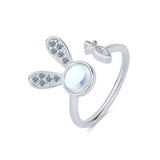 Silver Moonstone Rabbit Open Ring Jewelry Gift