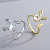 Silver Moonstone Rabbit Open Ring Jewelry Gift
