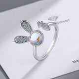 Silver Moonstone Rabbit Open Ring Jewelry Gift