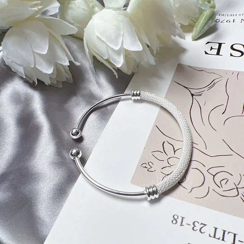 Silver Grid Pattern Open Bracelet
