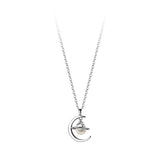 Silver Moon Pearl Planet Pendant Personality Necklace Gift