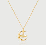 Silver Moon Pearl Planet Pendant Personality Necklace Gift