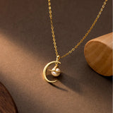 Silver Moon Pearl Planet Pendant Personality Necklace Gift