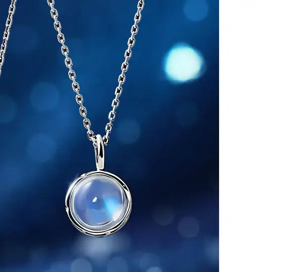Silver Moonstone Hollow Planet Pendant Necklace