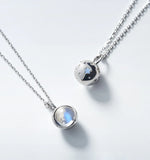 Silver Moonstone Hollow Planet Pendant Necklace
