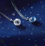 Silver Moonstone Hollow Planet Pendant Necklace