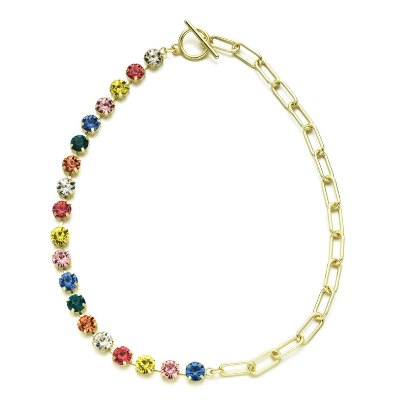 Colorful Choker Necklace Rainbow Crystal Zircon Chain Jewelry