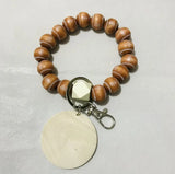 Wood Beads Keychain Basketball Football Print Wooden Wristlet Bracelet Keyring