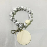 Wood Beads Keychain Basketball Football Print Wooden Wristlet Bracelet Keyring