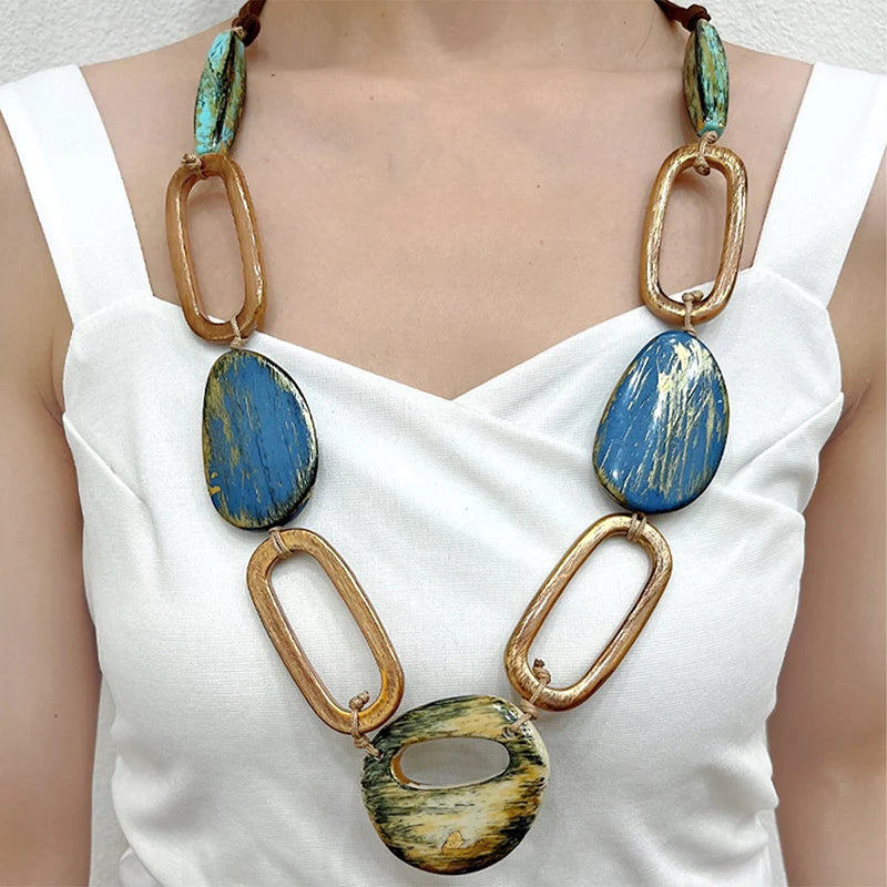 Colorful Wooden Beaded Pendant Necklace for Women