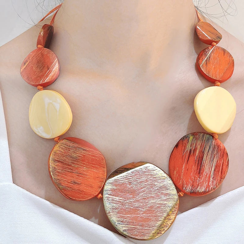 Colorful Wooden Beaded Pendant Necklace for Women