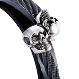 Men's Biker Skull Heads Cuff Bangle 316L Stainless Steel Bracelet
