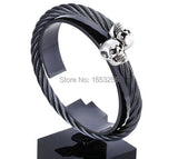 Men's Biker Skull Heads Cuff Bangle 316L Stainless Steel Bracelet