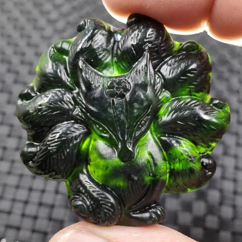 Xinjiang Hotan Dark Green Jade Nine-tailed Fox Pendant National Wind Joker