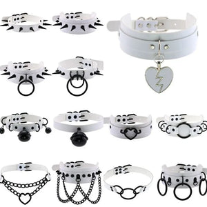 Y2K Gothic Harajuku Chocker Necklaces Punk Heart Round Rivets Goth Choker