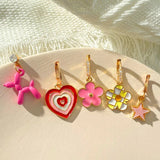 Y2k Pink Flower Heart Zircon Hoop Earrings Set For Women