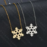 Christmas Gift Snowflake Pendant Necklace Stainless Steel Jewelry