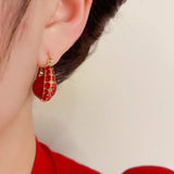 Festive Red Pearl Zircon Earrings Light Earrings