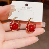 Festive Red Pearl Zircon Earrings Light Earrings