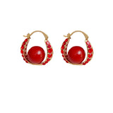 Festive Red Pearl Zircon Earrings Light Earrings