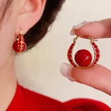 Festive Red Pearl Zircon Earrings Light Earrings
