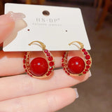 Festive Red Pearl Zircon Earrings Light Earrings
