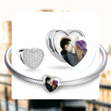 925 Sterling Silver CZ Heart Photo Charm Bead for Bracelet Necklace DIY