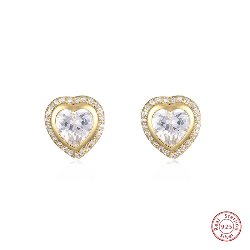 Hearts Korea 925 Silver Earrings With Zircon 5mm