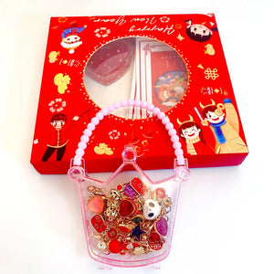 DIY Guofeng Long-Life Lock Ear Clip Red Crystal Children's Bracelet Beaded