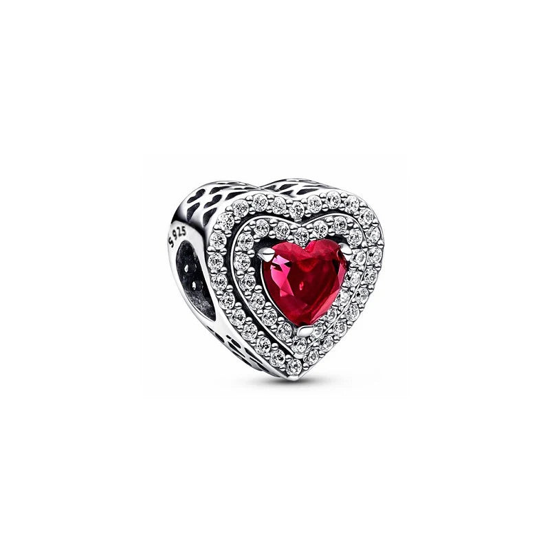 Red Love Ring Earrings Necklace Bracelet Set 925 Sterling Silver Jewelry